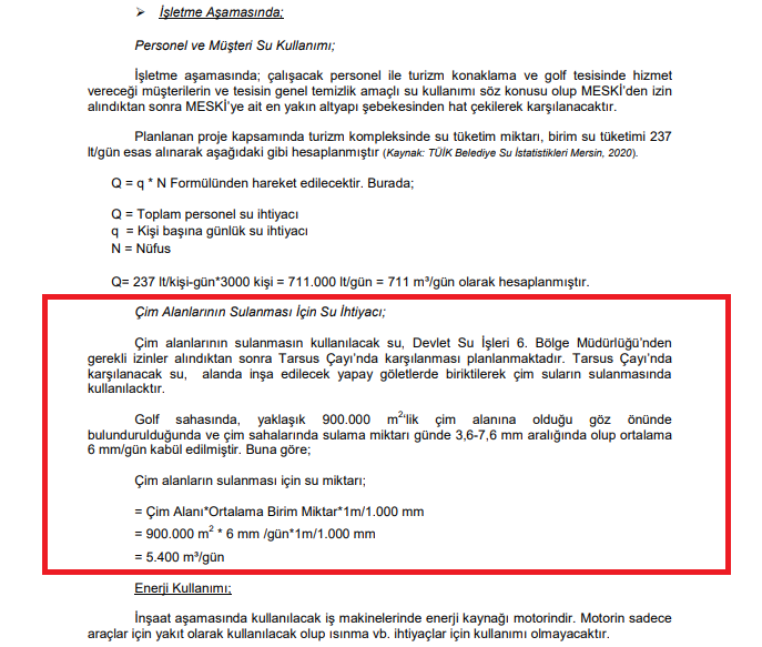 Golf Sahası Için Kullanılacak Su Tarsus Çayından Karşılanacak