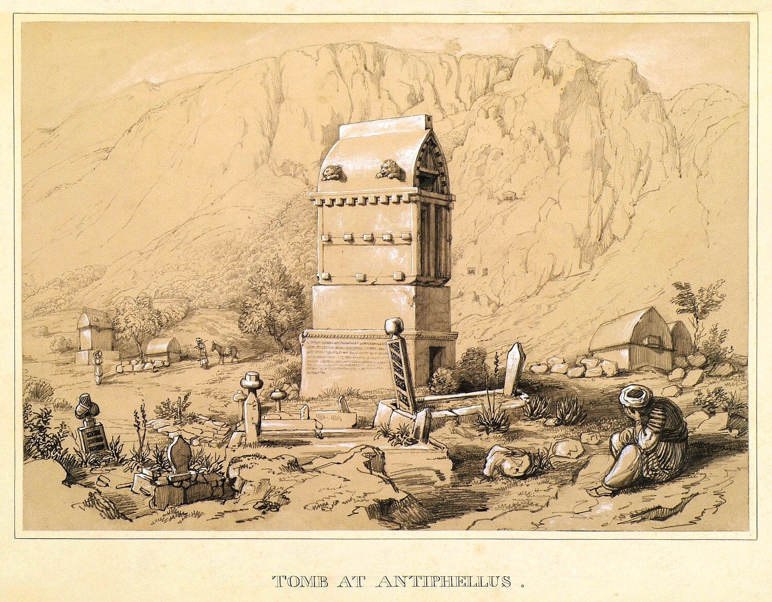 Antiphellos (Kaş) 19 Yüzyıldan Bir Gravür. Bugün Kaş Uzunçarşı'da Yer Alan Likya Tipi Lahit Mezar Ilçenin Simgelerinden Biri. (Fellows, C.)
