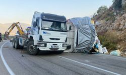 Kontrolden çıkan TIR devrildi