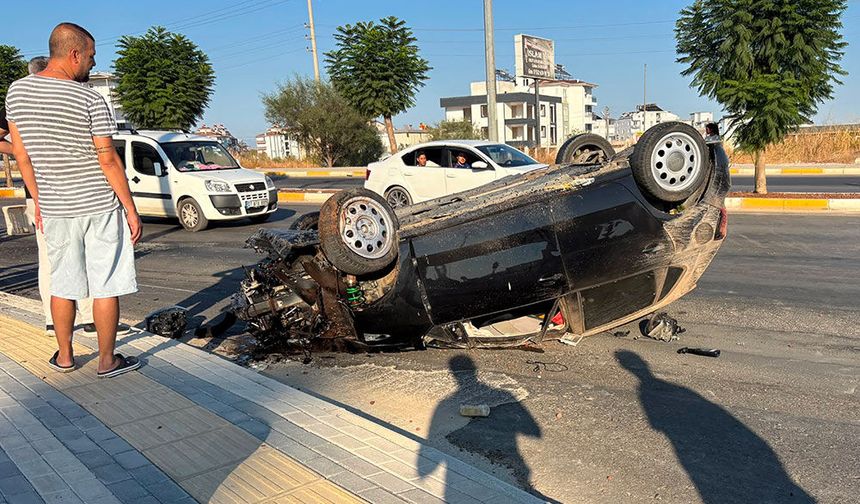 Refüje çarpan otomobil takla attı: 2 yaralı
